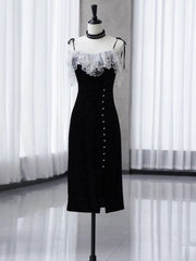 Spaghetti Strap Black Tight Short Prom Dress Homecoming Dress - DollyGown