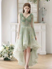 Green High Low Boho See Through Homecoming Dress - DollyGown
