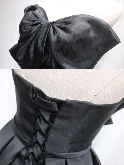 Adorable Black A-line Homecoming Dress with Big Bow Front - DollyGown