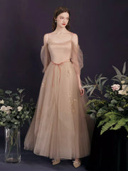 Fairytale Light Champagne Tulle Boho Prom Dress - DollyGown