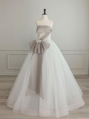 Strapless Asymmetrical White/Grey Contrast Wedding Dress - DollyGown