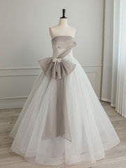 Strapless Asymmetrical White/Grey Contrast Wedding Dress - DollyGown