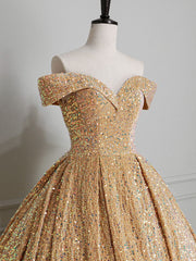 Glitter Gold Ball Gown Off The Shoulder Quinceanera Dress Formal Dress - DollyGown