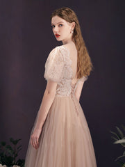 Modest See Through Sheer Prom Dress with Short Sleeves - DollyGown