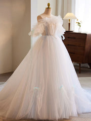 Princess Straplesss Tulle White Wedding Dress - DollyGown