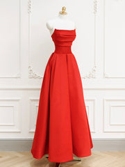 Simple Red Satin Maxi A-line Prom Dress - DollyGown