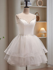 Cute Tiered White Short Homecoming Dress Formal Dress - DollyGown