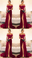 Burgundy Lace Top Prom Dress with Slit,Long Formal Gown,GDC1006-Dolly Gown