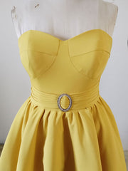 Strapless Yellow Calf Length Prom Dress Bridesmaid Dresses - DollyGown