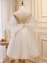 Romantic Flowy Sheer Tulle Short White Prom Dress Occasion Dress - DollyGown