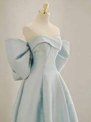 Light Blue A-line Strapless Satin Long Formal Dress with Bow Back - DollyGown