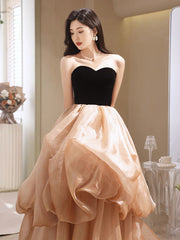 Strapless Champagne Bubble Skirt Long Prom Dress - DollyGown