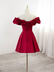 Cute Off The Shoulder Burgundy Short Homecoming Dress Formal Dress - DollyGown