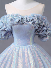 Illusion Creased Off The Shoulder Light Blue Ball Gown Quinceanera Dress - DollyGown