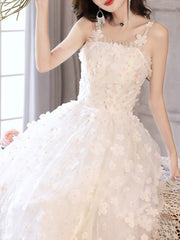Sweet White Flower A-line Flora Wedding Dress - DollyGown