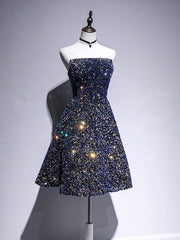 Navy Blue Sparkly Sequins 8th Grade Formal Homecoming Dress Graduation Dress - DollyGown