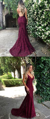 Newest Backless Sexy Lace Burgundy Mermaid Prom Dress Long Formal Dress,#7110610-Dolly Gown