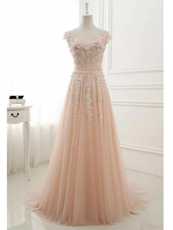 2019 Romantic Floral A-line Tulle Unique Pale Pink Wedding Dress,#711063-Dolly Gown