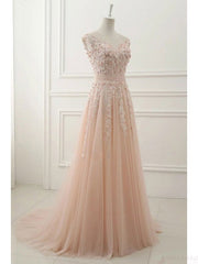 2019 Romantic Floral A-line Tulle Unique Pale Pink Wedding Dress,#711063-Dolly Gown