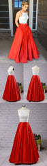 Newest 2 Piece White Lace Crop Top Prom Dress Long with Red Skirt for Teens,#711066-Dolly Gown