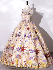 Sweet Spaghetti Strap Floral Ball Gown Quinceanera Dress Sweet 16 Dress - DollyGown