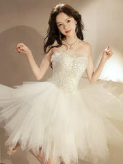 Asymmetrical Strapless Adorable White Homecoming Dress