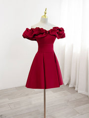 Cute Off The Shoulder Burgundy Short Homecoming Dress Formal Dress - DollyGown