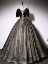 Black Half Sleeved Masquerade Ball Gown Quinceanera Dress Prom Dress - DollyGown