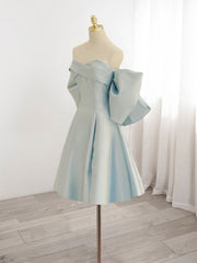 Strapless Light Blue Satin A-line Homecoming Dress with Bow - DollyGown