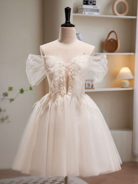 Adorable White Short Homecoming Dress Graduation Dress - DollyGown