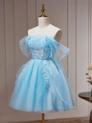 Light Blue Sheer Short Juniors Homecoming Dress Graudation Dress - DollyGown