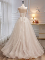 Spaghetti Strap See Through Ball Gown Ivory Wedding Dress - DollyGown
