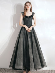 Black Vintage Long Polka Dot Prom Dress Formal Dress - DollyGown