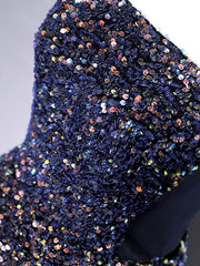 Navy Blue Sparkly Sequins 8th Grade Formal Homecoming Dress Graduation Dress - DollyGown