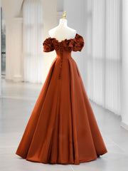 Off The Shoulder Satin Orange Simple Prom Dress - DollyGown