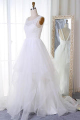 A-line Jewel Neck Organza Princess White Wedding Dress, Robe De Mariee,GDC1270 - DollyGown