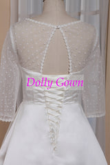 A-line Pinup Rockabilly Polka Dot Bateau Neck Tea Length 50s Wedding Dress with Sleeves,GDC1523 - DollyGown