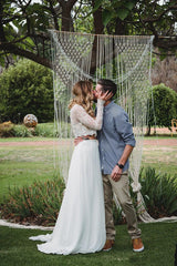 Affordable Boho Flowy Lace Long Sleeves Two Piece Bridal Gown,Bridal Separates,20082681 - DollyGown