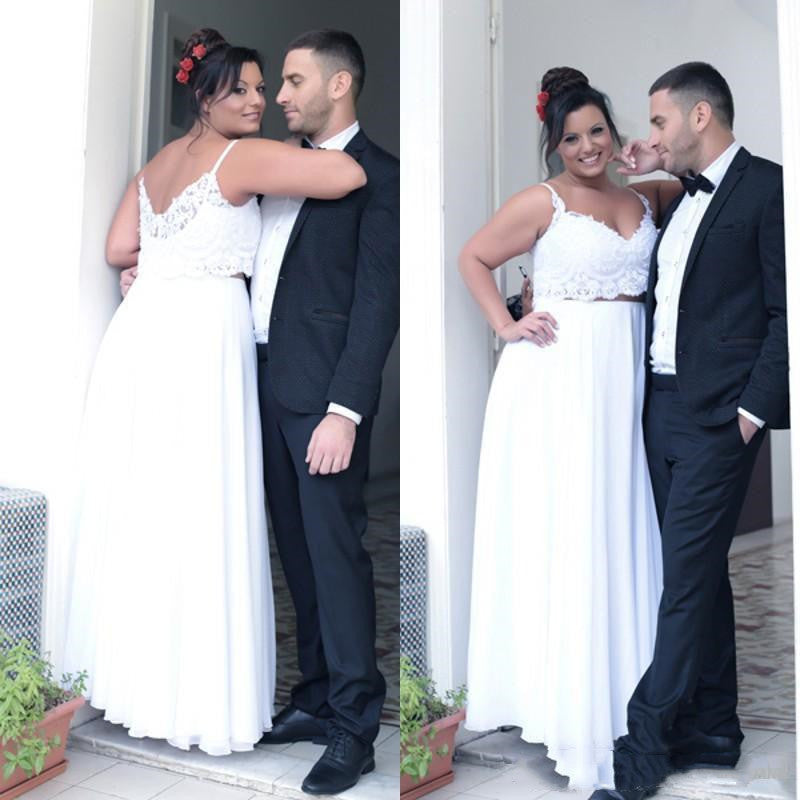 Affordable Spaghetti Straps Crop Top Bridal Separates with Chiffon Skirt,20082677 - DollyGown