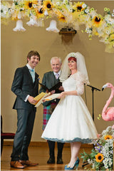 Affordable Vintage inspired Scoop Neck Tea Length Lace Wedding Dress with Sleeves,20110635 - DollyGown