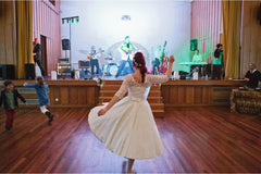 Affordable Vintage inspired Scoop Neck Tea Length Lace Wedding Dress with Sleeves,20110635 - DollyGown