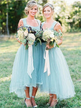 Beautiful Mint Tea Length Tulle Bridesmaid Dresses with Wide Straps,20081820-Dolly Gown