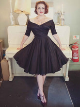 Black Off Shoulders Vintage Style Short Wedding Dress with Sleeves for Older Brides,20111554-Dolly Gown