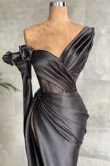 Black One Shoulder Prom Dress for Curvy Girl - DollyGown