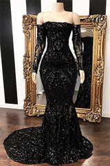 Black Sequins Mermaid Wedding Guest Dress with Sleeves -
