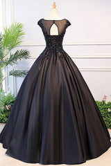 Black Ball Gown Illusion Neck Cap Sleeves Prom Dress,Graduation Ball Gown,GDC1233-Dolly Gown
