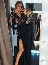 Black Modest Long Sleeves Prom Dress Sexy Side Slit Evening Dress,GDC1203-Dolly Gown
