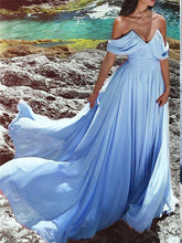 Cheap Blue Off Shoulders Flowy Chiffon Beach Wedding Dress,,Vestido de Novia,GDC1258-Dolly Gown