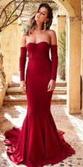 Bodycon Mermaid Long Prom Dress with Long Sleeves, Simple Prom Gown.GDC1138-Dolly Gown