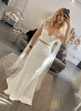 Boho Sheath Two Piece Wedding Skirt and Top - DollyGown